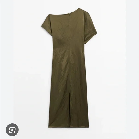 massimo dutti green asymmetric dress Flowing asymmetric dress with ruffle detail - STUDIO  Black  Dress